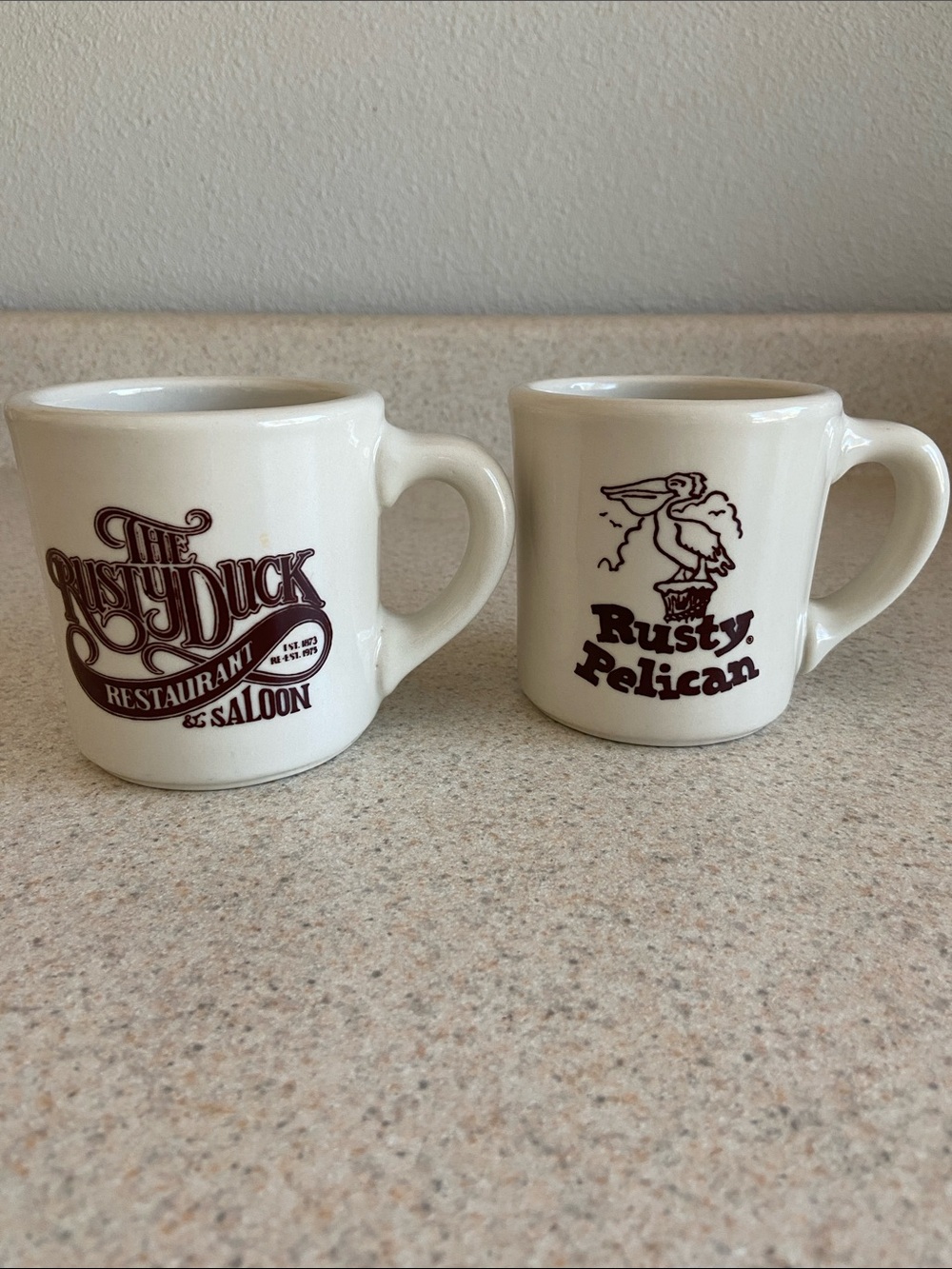 Vintage Rusty Duck & Rusty Pelican Restaurant Coffee Mug Set Newport Beach CA
